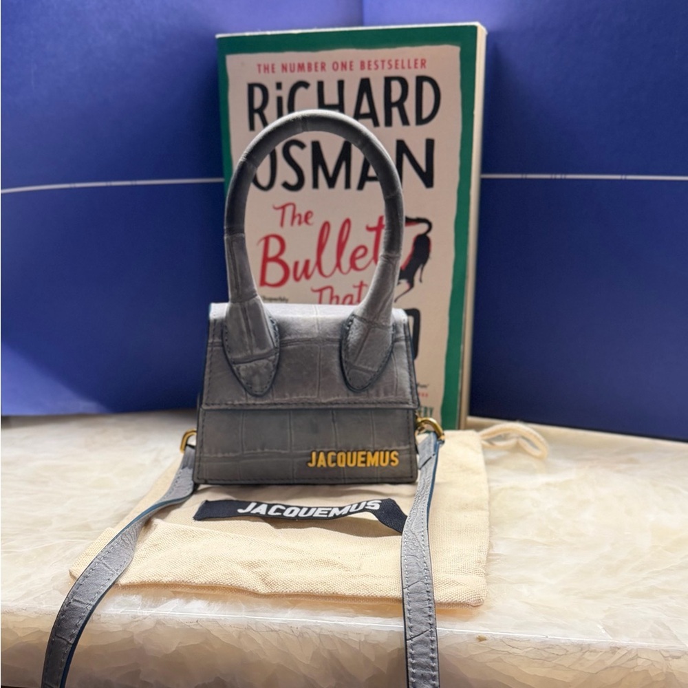 Jacquemus gray croc-effect Le Chiquito mini top-handle bag with strap